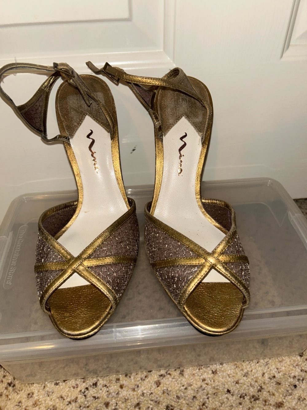 Nina Metallic Gold and Bronze Open-Toe Heels